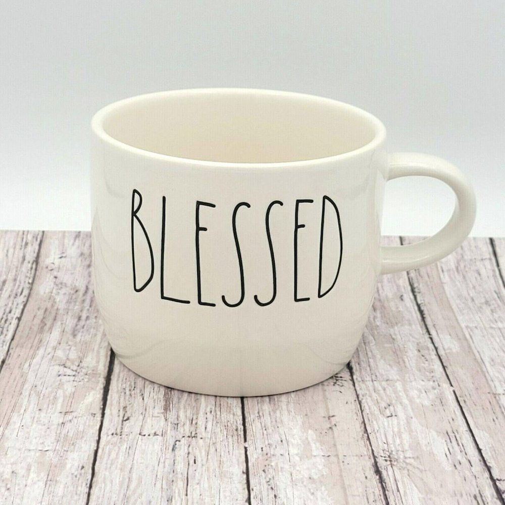 Rae Dunn BLESSED Coffee Mug Oversized Hot Chocolate Ceramic Cup 3"Hx4"W 20oz